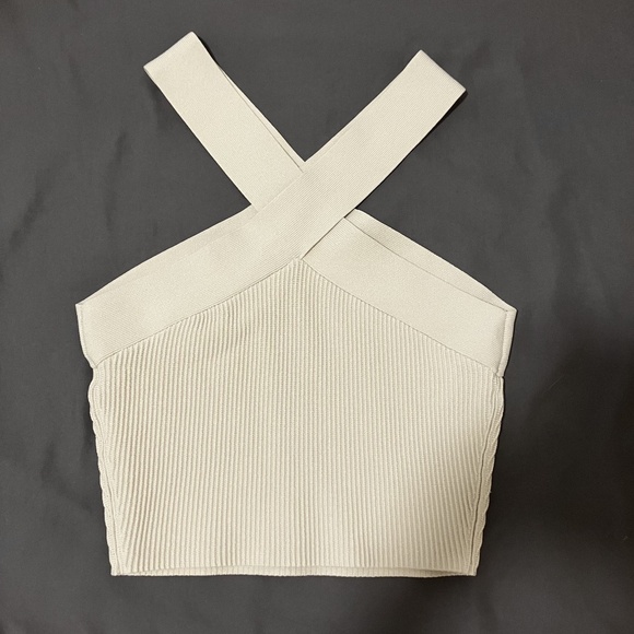 Aritzia Sculpt Knit Criss Cross Cropped Tank in Matte Pearl Size S - Picture 2 of 5